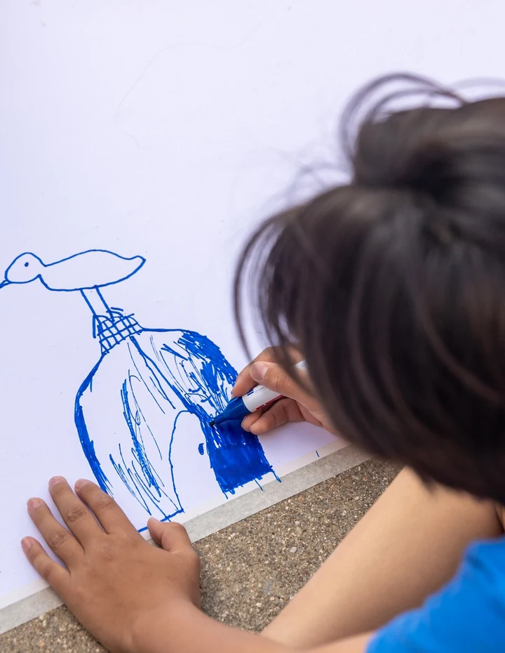 Niño dibujando un ave
