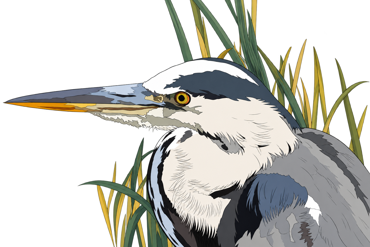 Detalle de una garza ilustrada de GARZETTA